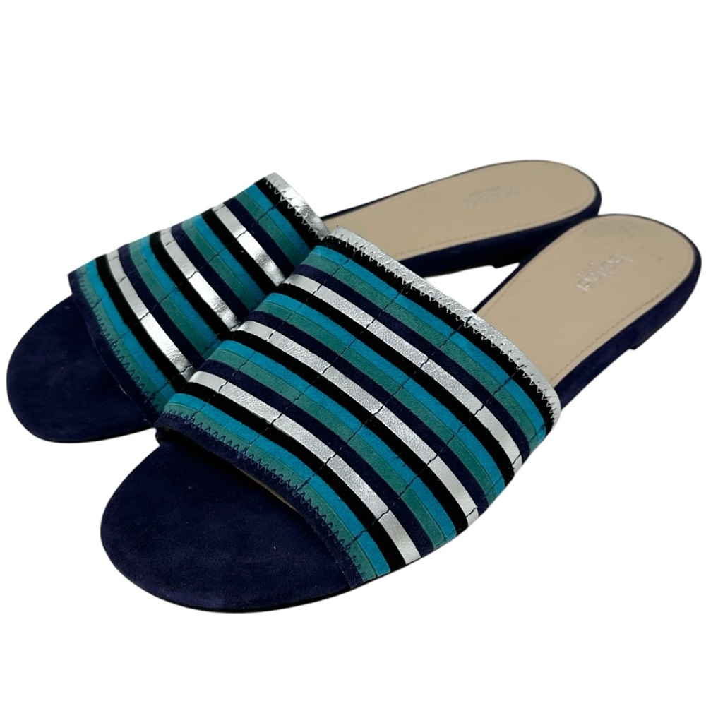 NEW Botkier Women Marley Suede Metallic Open Toe Slides Sandals Leather Shoes 7